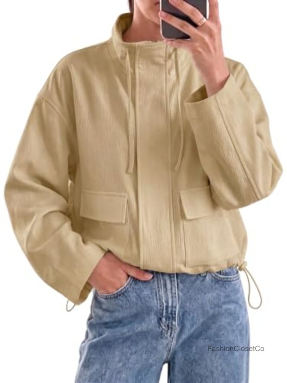 Lightweight Cropped Safari Jacket with Pockets Utility Military Style